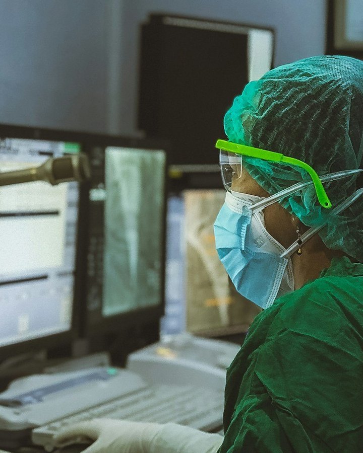 Medical images on a row of monitors